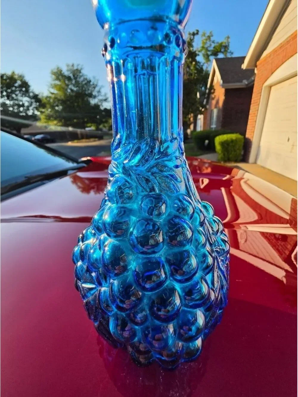 Vintage Blue Glass Grape Decanter 12